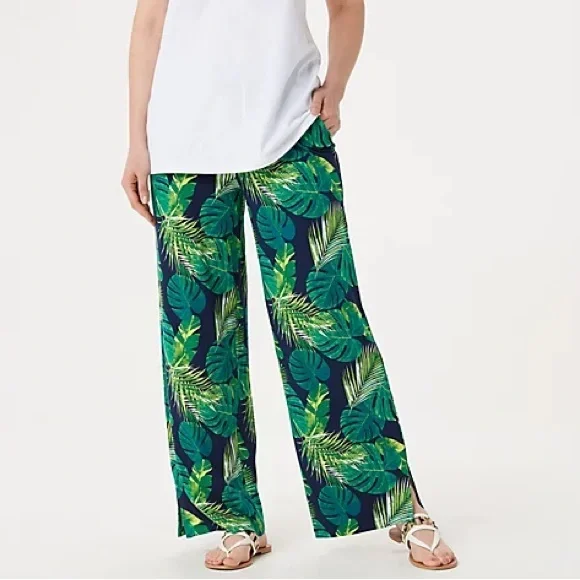 D&Co Lagenlook Green Floral Leaves Tropical Aloha Medium Petite A351804 QVC - Picture 2 of 6